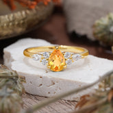 3 Prong Classic Pear Cut Side Stone Citrine Engagement Ring